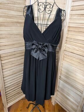 Vtg Taboo Black Party Dress Women's 2XL Bow V Neck 90s Y2k